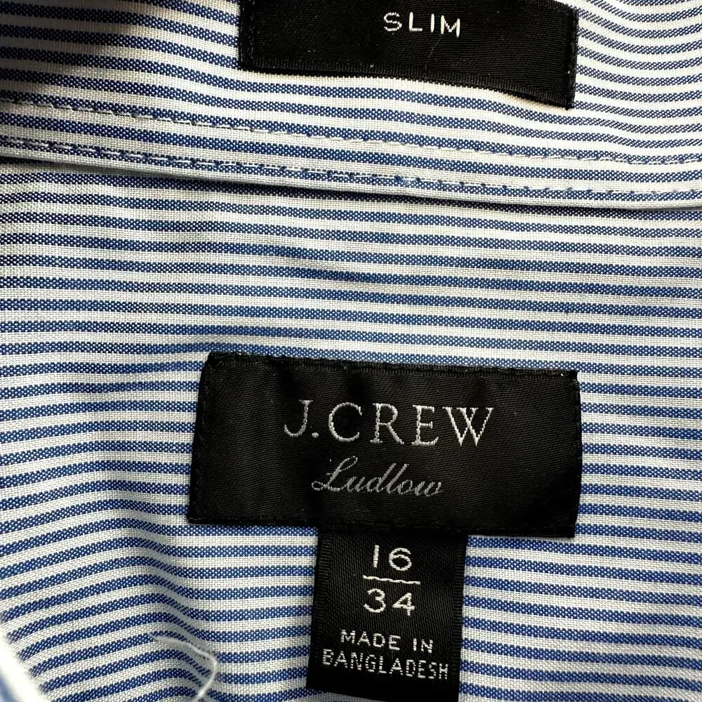 J.Crew Ludlow Dress Shirt Slim Fit Button Premium Fine Cotton Stripe Blue 16/34